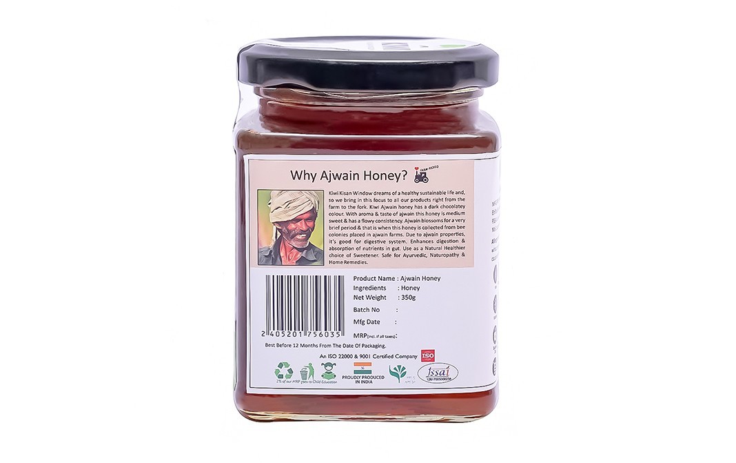 Kiwi Kisan Window Raw Ajwain Honey    Glass Jar  350 grams